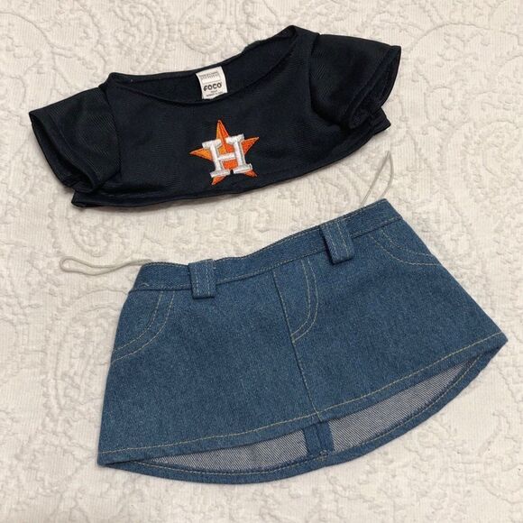 Build a Bear Denim Skirt and MLB Houston Astros Baseball Top - Picture 9 of 9